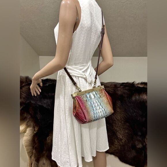 Unique Croc-embossed Cowhide Handmade Double Sides Push Lock Handbag & 2 Straps - Picture 6 of 16